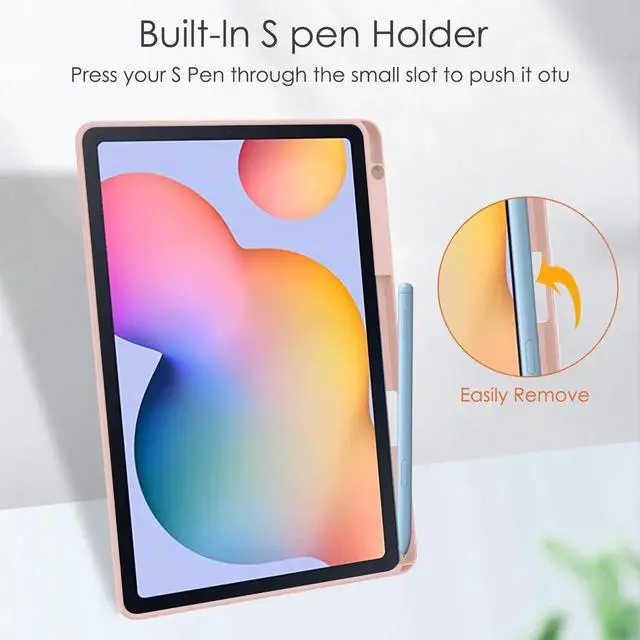 Alt view image 4 of 7 - Slim Case for Samsung Galaxy Tab S6 Lite 10.4 Inch 2022 2020 Model SM-P610/P613/P615/P619 with S Pen Holder, Stylus Pen, Shockproof Cover with Clear Transparent Back Shell Rose Gold