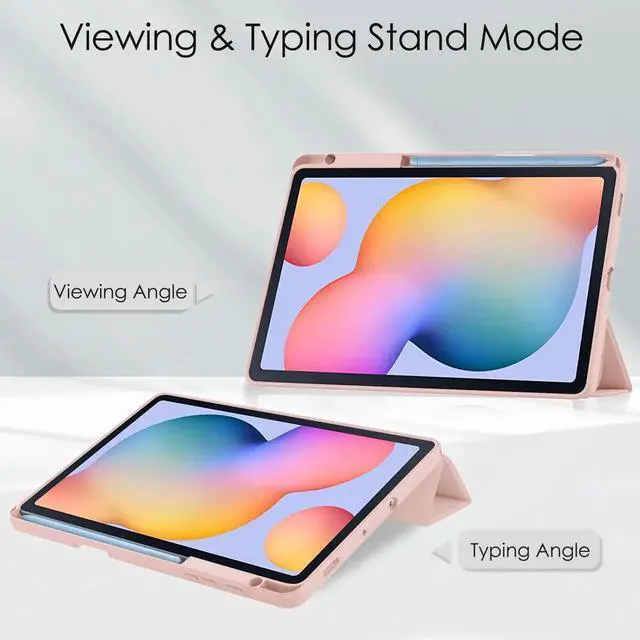 Alt view image 2 of 7 - Slim Case for Samsung Galaxy Tab S6 Lite 10.4 Inch 2022 2020 Model SM-P610/P613/P615/P619 with S Pen Holder, Stylus Pen, Shockproof Cover with Clear Transparent Back Shell Rose Gold