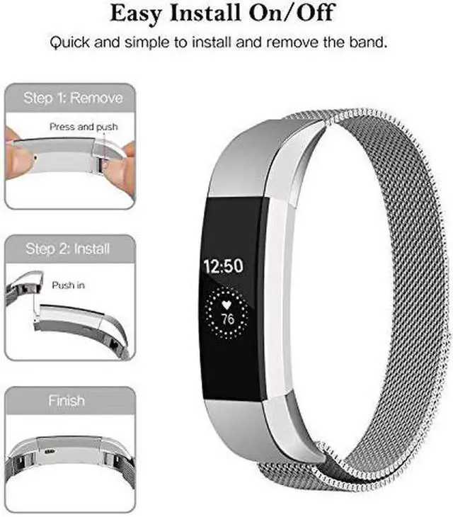 Alt view image 6 of 7 - 2PCS Replacement Metal Bands for Fitbit Alta and Fitbit Alta HR Adjustable Milanese Stainless Steel Mesh Magnetic Replacement Strap Replacement Band for Women & Men Gift