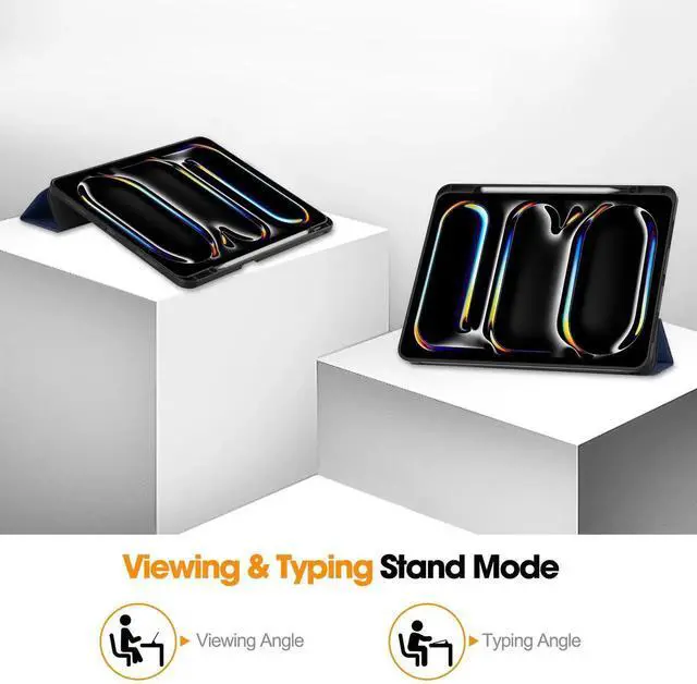Alt view image 3 of 6 - Case for iPad Pro 13 Inch M4 2024 A2925 A2926 A3007, Slim Smart Stand Cover Protective Cover with Pencil Holder, Stand, Universal Stylus Pen,Support Apple Pencil Charging + Auto Wake/Sleep Blue