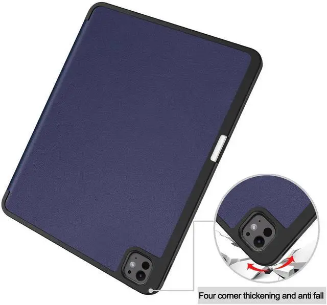 Alt view image 2 of 6 - Case for iPad Pro 13 Inch M4 2024 A2925 A2926 A3007, Slim Smart Stand Cover Protective Cover with Pencil Holder, Stand, Universal Stylus Pen,Support Apple Pencil Charging + Auto Wake/Sleep Blue