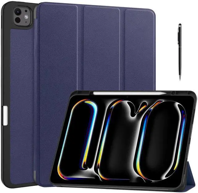 Main image of Case for iPad Pro 13 Inch M4 2024 A2925 A2926 A3007, Slim Smart Stand Cover Protective Cover with Pencil Holder, Stand, Universal Stylus Pen,Support Apple Pencil Charging + Auto Wake/Sleep Blue