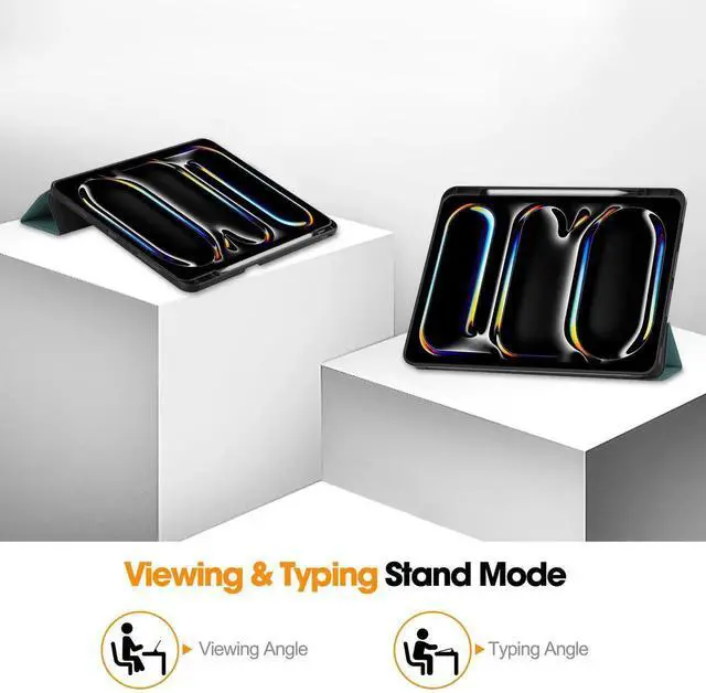 Alt view image 3 of 7 - Case for iPad Pro 13 Inch M4 2024 A2925 A2926 A3007, Slim Smart Stand Cover Protective Cover with Pencil Holder, Stand, Universal Stylus Pen,Support Apple Pencil Charging + Auto Wake/Sleep