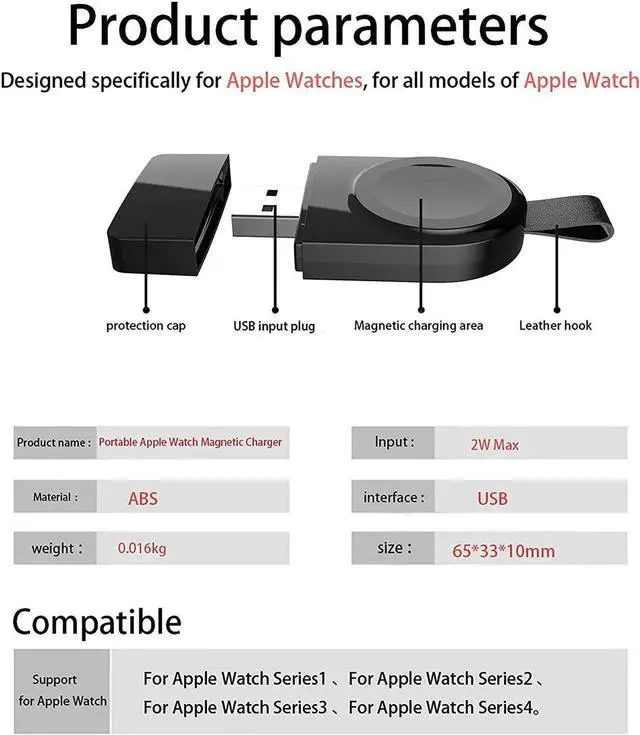 Alt view image 5 of 7 - Watch Charger for Apple Magnetic Portable Wireless iWatch Charger Compatible for Apple Watch Series 1 2 3 4 in 38mm 40mm 42mm 44mm