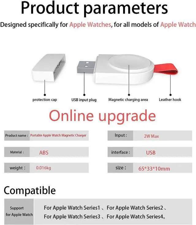 Alt view image 7 of 7 - Watch Charger for Apple Magnetic Portable Wireless iWatch Charger Compatible for Apple Watch Series 1 2 3 4 in 38mm 40mm 42mm 44mm