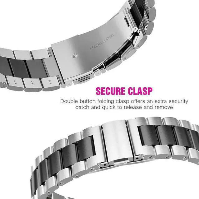 Alt view image 4 of 7 - Werleo Stainless Steel Metal Band Bracelet Strap Compatible with Samsung Galaxy Watch 42mm / Ticwatch E / Galaxy Watch Active 40mm / Gear S2 Classic Black/White
