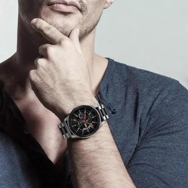 Alt view image 6 of 7 - Werleo Stainless Steel Metal Band Bracelet Strap Compatible with Samsung Galaxy Watch 42mm / Ticwatch E / Galaxy Watch Active 40mm / Gear S2 Classic Black/White