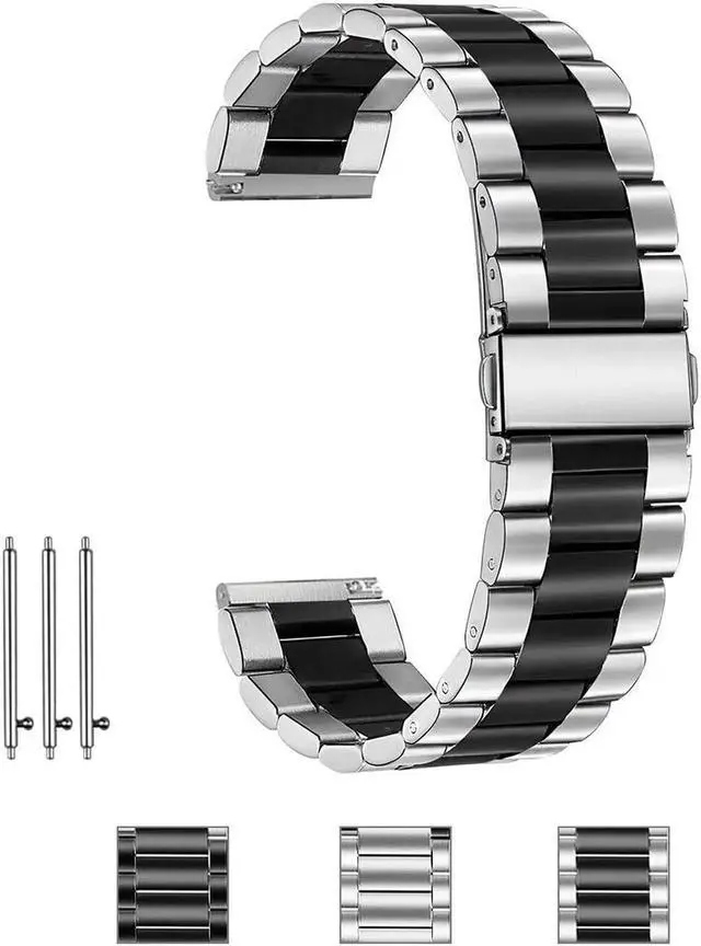 Alt view image 2 of 7 - Werleo Stainless Steel Metal Band Bracelet Strap Compatible with Samsung Galaxy Watch 42mm / Ticwatch E / Galaxy Watch Active 40mm / Gear S2 Classic Black/White