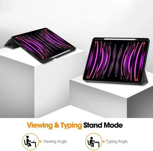 Alt view image 5 of 7 - Case for iPad Pro 12.9 Inch 2022/2021/2020/2018 (6th/5th/4th/3rd Gen), Slim Smart Stand Cover Protective Cover with Pencil Holder, Stand, Universal Stylus Pen,Support Pencil Charging Grey