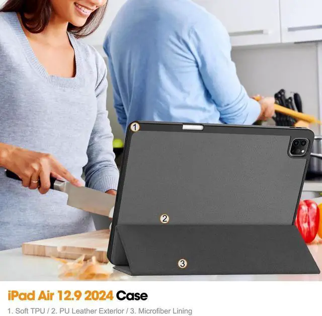 Alt view image 4 of 7 - Case for iPad Pro 12.9 Inch 2022/2021/2020/2018 (6th/5th/4th/3rd Gen), Slim Smart Stand Cover Protective Cover with Pencil Holder, Stand, Universal Stylus Pen,Support Pencil Charging Grey