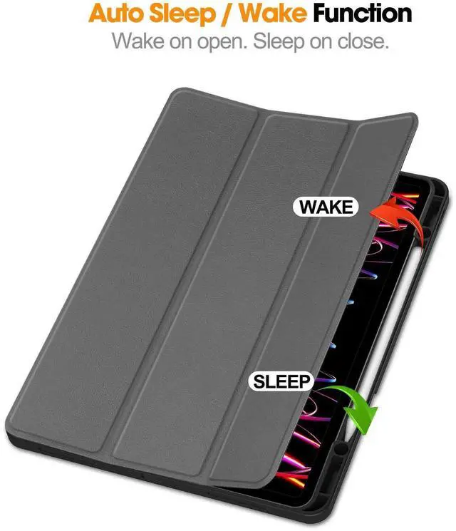 Alt view image 3 of 7 - Case for iPad Pro 12.9 Inch 2022/2021/2020/2018 (6th/5th/4th/3rd Gen), Slim Smart Stand Cover Protective Cover with Pencil Holder, Stand, Universal Stylus Pen,Support Pencil Charging Grey
