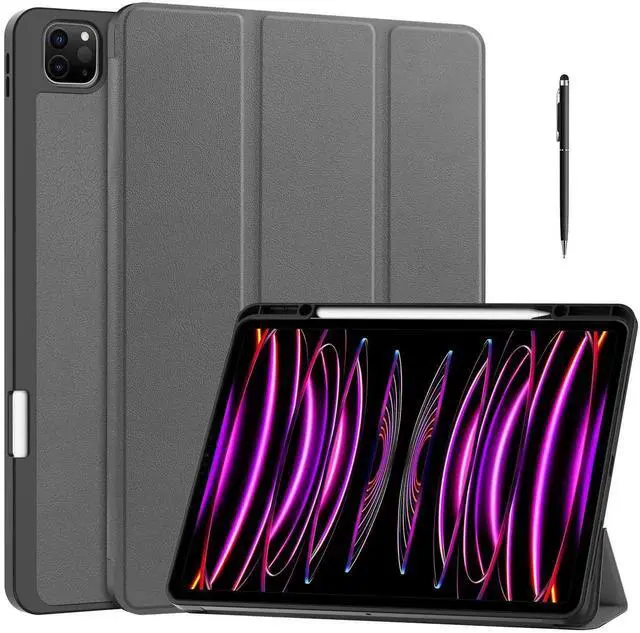 Main image of Case for iPad Pro 12.9 Inch 2022/2021/2020/2018 (6th/5th/4th/3rd Gen), Slim Smart Stand Cover Protective Cover with Pencil Holder, Stand, Universal Stylus Pen,Support Pencil Charging Grey