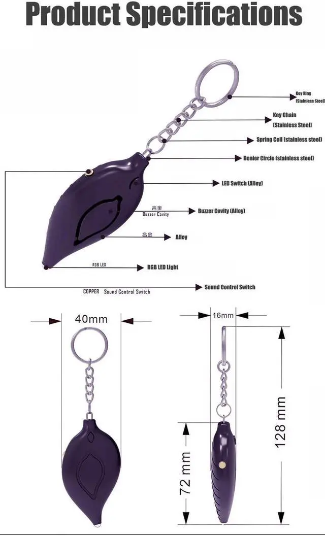 Alt view image 7 of 7 - Metal Safe Sound Personal Alarm 130dB Safety and Self Defense Alarm Keychain for Women, Kids, Elderly
