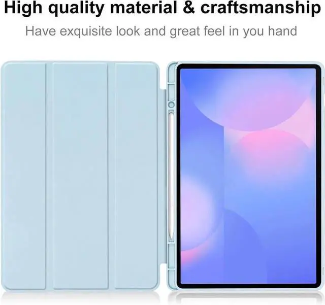 Alt view image 2 of 7 - Case for Samsung Galaxy Tab S10 FE Plus / S10 FE+ 13.1 inch SM-X620/X626B/X628U, Slim Smart Cover Lightweight Hard Shell Protective Cover with Multi-Angle Stand, Universal Stylus Pen Light Blue