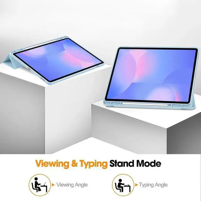 Alt view image 7 of 7 - Case for Samsung Galaxy Tab S10 FE Plus / S10 FE+ 13.1 inch SM-X620/X626B/X628U, Slim Smart Cover Lightweight Hard Shell Protective Cover with Multi-Angle Stand, Universal Stylus Pen Light Blue