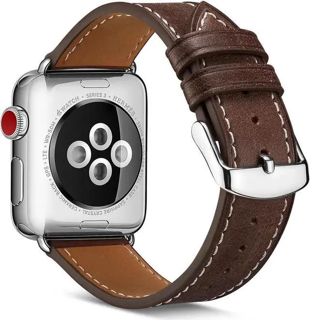 Alt view image 4 of 6 - Werleo Compatible Apple Watch Band 42mm 44mm, Genuine Leather Replacement for iwatch Strap Compatible with Apple Watch Series 4 (44mm) Series 3 Series 2 Series 1 (42mm) Sport Edition