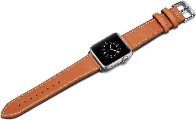 Alt view image 4 of 6 - Werleo Compatible Apple Watch Band 42mm 44mm, Genuine Leather Replacement for iwatch Strap Compatible with Apple Watch Series 4 (44mm) Series 3 Series 2 Series 1 (42mm) Sport Edition