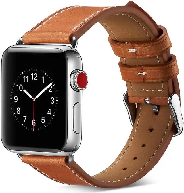 Main image of Werleo Compatible Apple Watch Band 42mm 44mm, Genuine Leather Replacement for iwatch Strap Compatible with Apple Watch Series 4 (44mm) Series 3 Series 2 Series 1 (42mm) Sport Edition