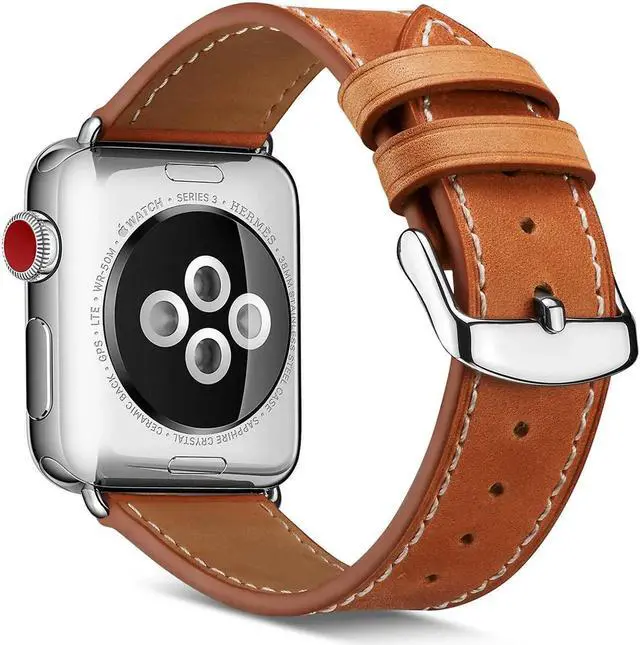 Alt view image 3 of 6 - Werleo Compatible Apple Watch Band 42mm 44mm, Genuine Leather Replacement for iwatch Strap Compatible with Apple Watch Series 4 (44mm) Series 3 Series 2 Series 1 (42mm) Sport Edition