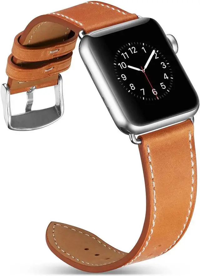 Alt view image 6 of 6 - Werleo Compatible Apple Watch Band 42mm 44mm, Genuine Leather Replacement for iwatch Strap Compatible with Apple Watch Series 4 (44mm) Series 3 Series 2 Series 1 (42mm) Sport Edition