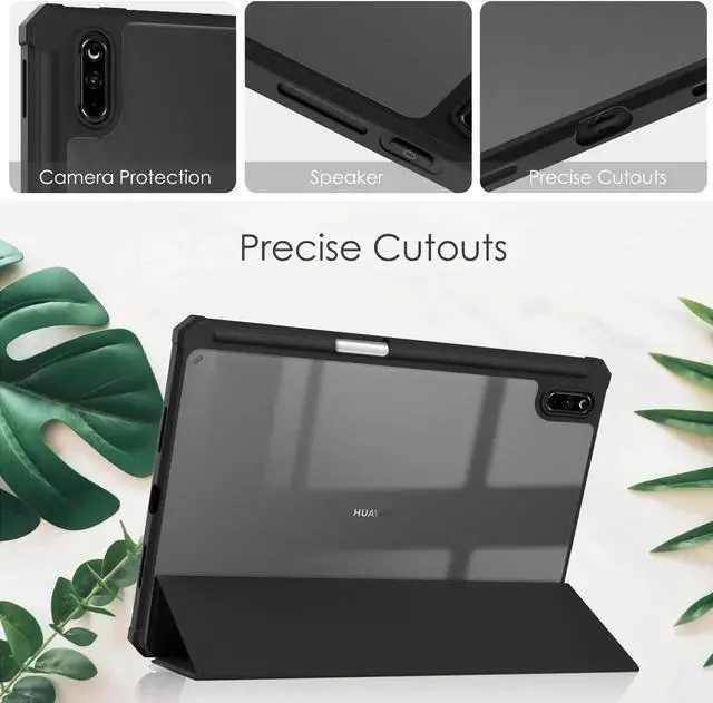 Alt view image 3 of 7 - Case for Huawei MatePad 11 2021 10.95 inch, Smart Slim Trifold Stand Cover with Pencil Holder, Auto Sleep / Wake, Clear Transparent Back Shell for Huawei MatePad 11 2021 Black