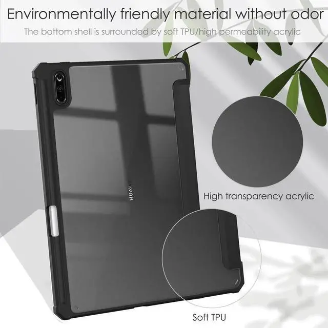 Alt view image 4 of 7 - Case for Huawei MatePad 11 2021 10.95 inch, Smart Slim Trifold Stand Cover with Pencil Holder, Auto Sleep / Wake, Clear Transparent Back Shell for Huawei MatePad 11 2021 Black