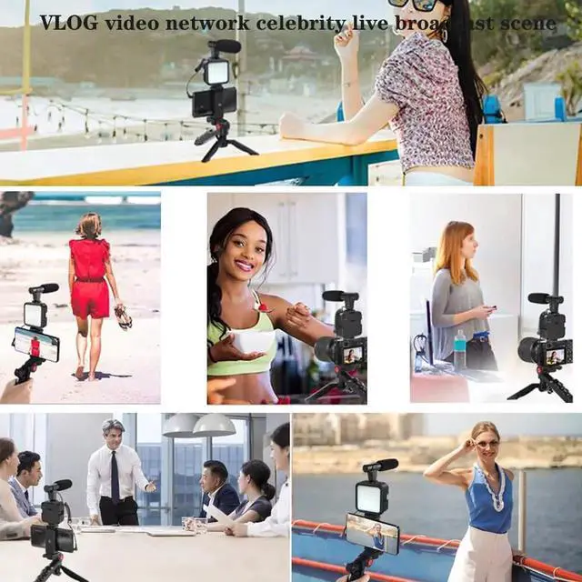 Alt view image 2 of 7 - Professional Smartphone Vlog Shooting Kits with Microphone LED Light Camera Tripod Holder for Live Photography YouTube Recording