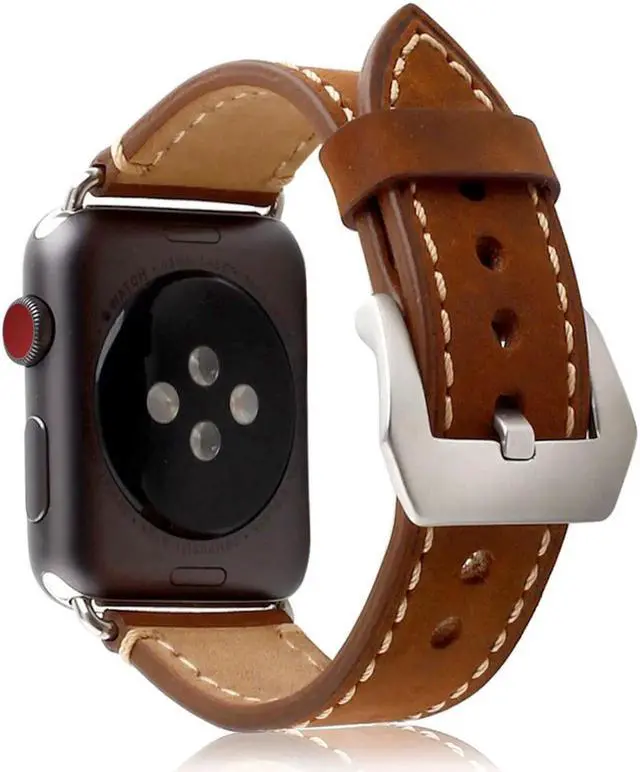 Alt view image 2 of 7 - For Apple Watch Band 38mm Genuine Leather iWatch Bands Strap Vintage Brown with Stainless Metal Clasp for Apple Watch Series 3 Series 2 Series 1 Sport Edition