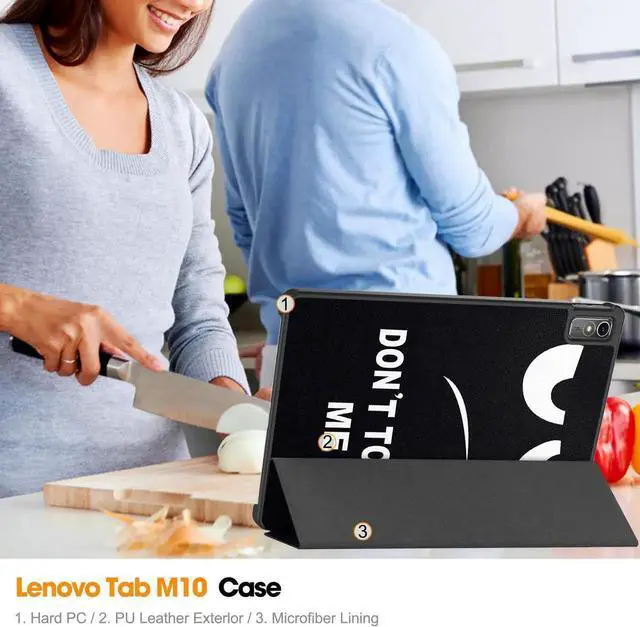 Alt view image 5 of 7 - Case for Lenovo Tab M10 5G 10.6 Inch 2023 TB-360ZU TB-360XU, Tri fold Slim Lightweight Hard Shell Smart Protective Cover with Multi-Angle Stand, Universal Stylus Pen Black/White