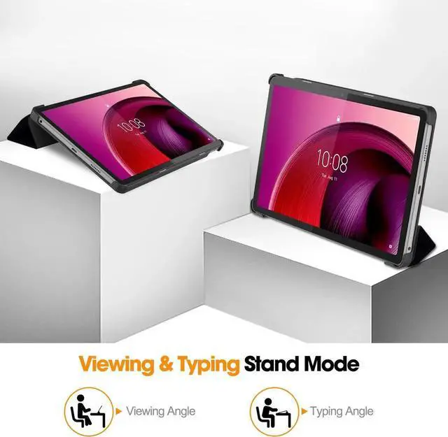Alt view image 3 of 7 - Case for Lenovo Tab M10 5G 10.6 Inch 2023 TB-360ZU TB-360XU, Tri fold Slim Lightweight Hard Shell Smart Protective Cover with Multi-Angle Stand, Universal Stylus Pen Black/White