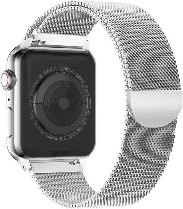 Alt view image 2 of 5 - Compatible with iWatch Band 38mm / 40mm - 42mm / 44mm Men Women Magnetic Closure Clasp Replacement Mesh Milanese Bands Compatible for Apple Watch iWatch Series 1 2 3 4 Silver 38mm
