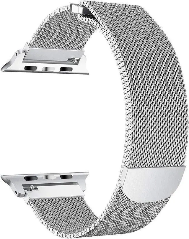 Main image of Compatible with iWatch Band 38mm / 40mm - 42mm / 44mm Men Women Magnetic Closure Clasp Replacement Mesh Milanese Bands Compatible for Apple Watch iWatch Series 1 2 3 4 Silver 38mm