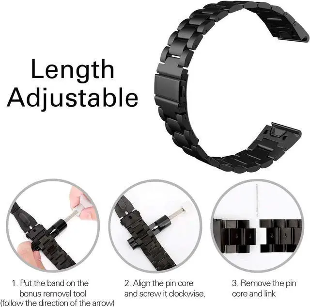 Alt view image 3 of 7 - Band Replacement Compatible with Garmin Fenix 5 / 5 Plus / Forerunner 935 / 945 Premium Stainless Steel Metal Watch Band with Quick Release Connector Fit Fenix 5 / 5 Plus / Forerunner 935 945