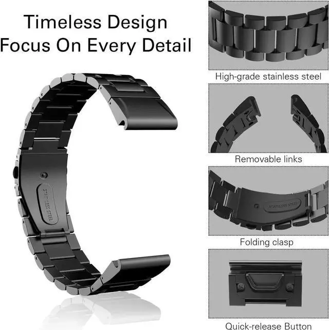 Alt view image 7 of 7 - Band Replacement Compatible with Garmin Fenix 5 / 5 Plus / Forerunner 935 / 945 Premium Stainless Steel Metal Watch Band with Quick Release Connector Fit Fenix 5 / 5 Plus / Forerunner 935 945
