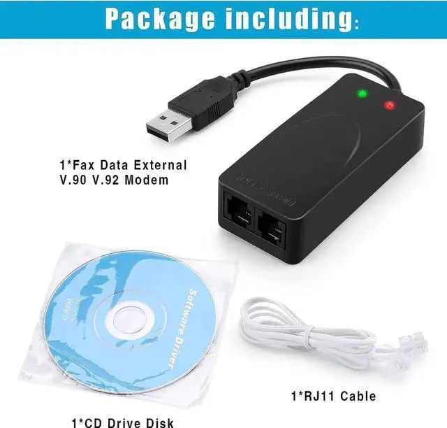 Alt view image 5 of 7 - USB 56K Voice Fax Data External V.90 V.92 Modem With Dual Ports, Compatible With Windows 98SE/2000/ME/XP/Vista/Win 7/Win 8/Win 10 Support Auto-Dial, Tone and Pulse Dialing, Auto Answer, Auto Retrain