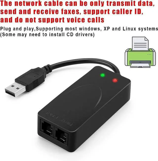 Alt view image 3 of 7 - USB 56K Voice Fax Data External V.90 V.92 Modem With Dual Ports, Compatible With Windows 98SE/2000/ME/XP/Vista/Win 7/Win 8/Win 10 Support Auto-Dial, Tone and Pulse Dialing, Auto Answer, Auto Retrain