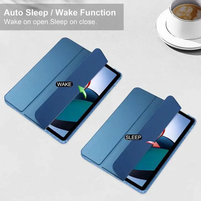 Alt view image 2 of 7 - Protective Case for Xiaomi Redmi Pad 10.61 inch 2022 with S Pen Holder, Transparent Hard Shell Back Trifold Smart Stand Cover with universal stylus Pen Dark Green Blue