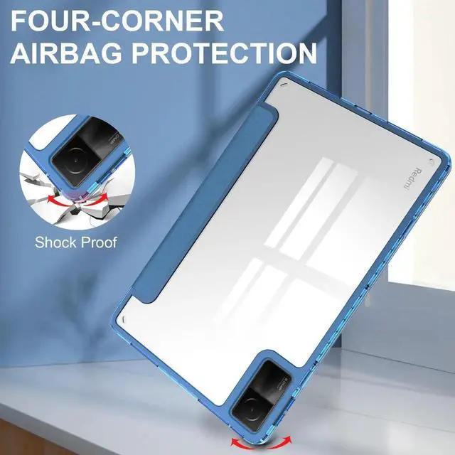 Alt view image 3 of 7 - Protective Case for Xiaomi Redmi Pad 10.61 inch 2022 with S Pen Holder, Transparent Hard Shell Back Trifold Smart Stand Cover with universal stylus Pen Dark Green Blue