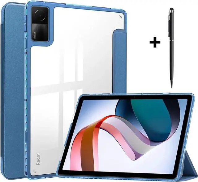Main image of Protective Case for Xiaomi Redmi Pad 10.61 inch 2022 with S Pen Holder, Transparent Hard Shell Back Trifold Smart Stand Cover with universal stylus Pen Dark Green Blue