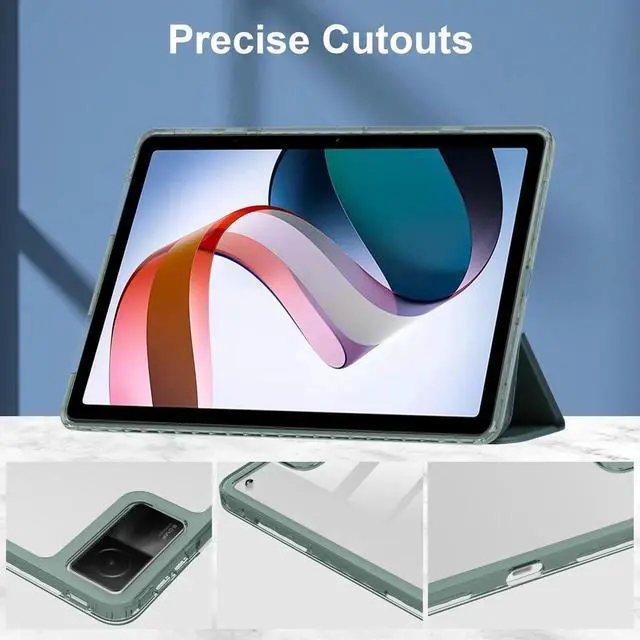 Alt view image 6 of 7 - Protective Case for Xiaomi Redmi Pad 10.61 inch 2022 with S Pen Holder, Transparent Hard Shell Back Trifold Smart Stand Cover with universal stylus Pen Dark Green Dark Green