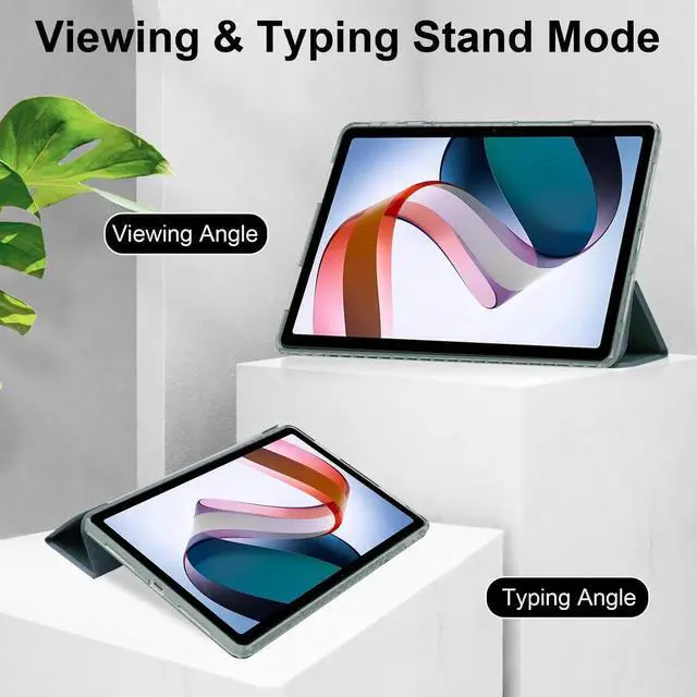 Alt view image 4 of 7 - Protective Case for Xiaomi Redmi Pad 10.61 inch 2022 with S Pen Holder, Transparent Hard Shell Back Trifold Smart Stand Cover with universal stylus Pen Dark Green Dark Green