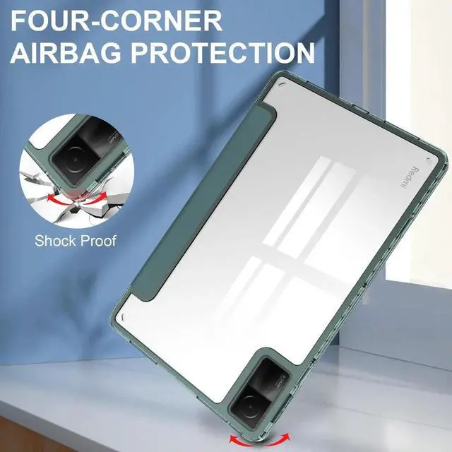 Alt view image 5 of 7 - Protective Case for Xiaomi Redmi Pad 10.61 inch 2022 with S Pen Holder, Transparent Hard Shell Back Trifold Smart Stand Cover with universal stylus Pen Dark Green Dark Green