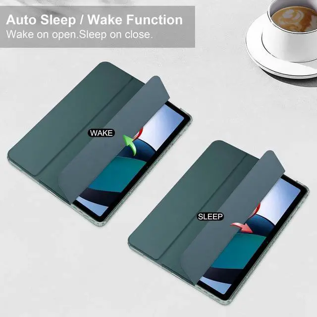 Alt view image 7 of 7 - Protective Case for Xiaomi Redmi Pad 10.61 inch 2022 with S Pen Holder, Transparent Hard Shell Back Trifold Smart Stand Cover with universal stylus Pen Dark Green Dark Green