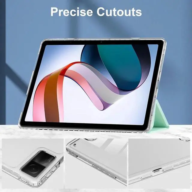 Alt view image 3 of 7 - Protective Case for Xiaomi Redmi Pad 10.61 inch 2022 with S Pen Holder, Transparent Hard Shell Back Trifold Smart Stand Cover with universal stylus Pen Dark Green Mint Green