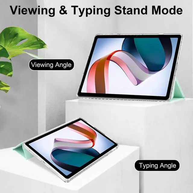 Alt view image 7 of 7 - Protective Case for Xiaomi Redmi Pad 10.61 inch 2022 with S Pen Holder, Transparent Hard Shell Back Trifold Smart Stand Cover with universal stylus Pen Dark Green Mint Green