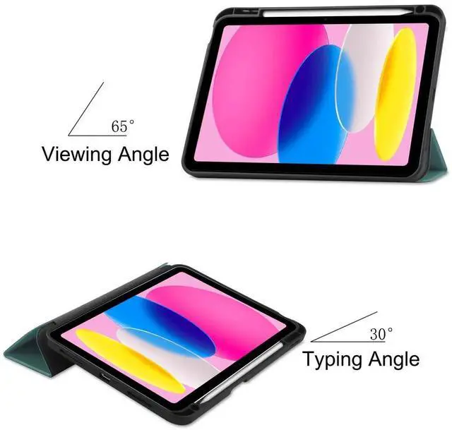 Alt view image 2 of 7 - Case for iPad A16 11th Generation 11 inch 2025 / iPad 10th Generation 10.9 inch 2022, Slim Smart Stand Cover with Pencil Holder, Universal Stylus Pen Dark Green