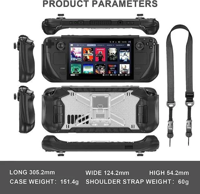Alt view image 7 of 7 - Full Protective Shockproof Case for Steam Deck, Back Shell Case Cover Compatible with Steam Deck with Foldable Kickstand, Screen Protector, Shoulder Strap