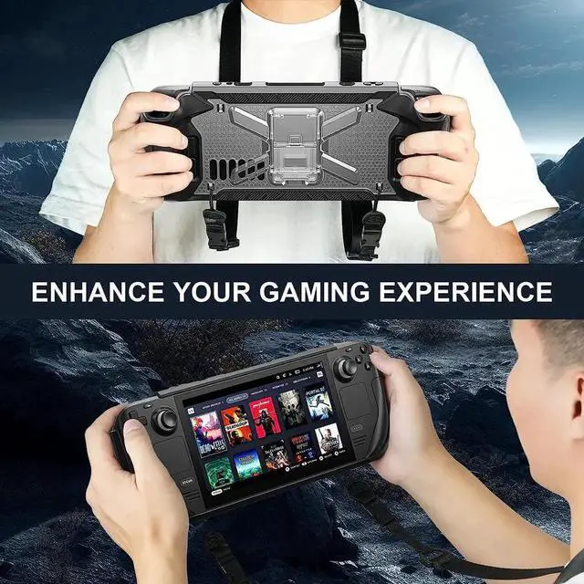 Alt view image 5 of 7 - Full Protective Shockproof Case for Steam Deck, Back Shell Case Cover Compatible with Steam Deck with Foldable Kickstand, Screen Protector, Shoulder Strap