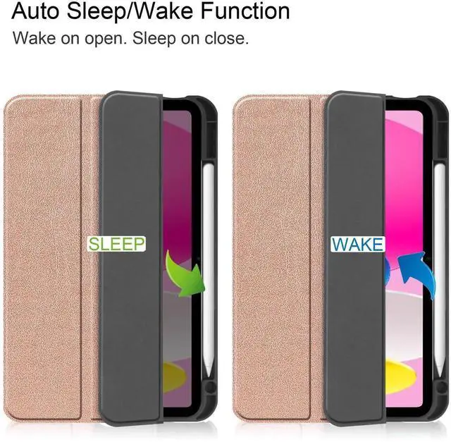 Alt view image 7 of 7 - Case for iPad A16 11th Generation 11 inch 2025 / iPad 10th Generation 10.9 inch 2022, Slim Smart Stand Cover with Pencil Holder, Universal Stylus Pen Rose Gold