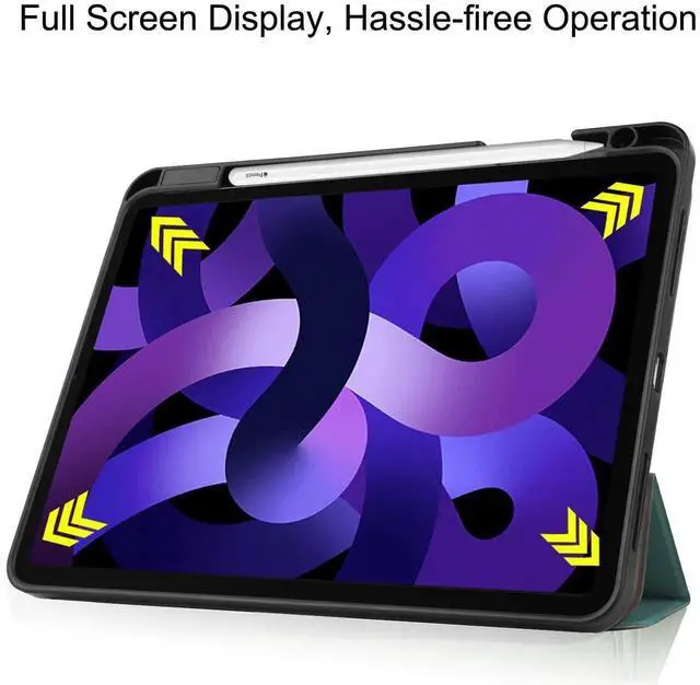 Alt view image 6 of 7 - Case for iPad Air 11 inch M3 2025) / M2 2024, iPad Air 5th Generation 2022 / 4th Generation 2020 10.9 inch, Slim Smart Stand Cover with Pencil Holder, Universal Stylus Pen Dark Green